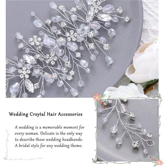 Bride Flower Wedding Hair Vine Crystal Bridal Hair Piece Rhinestone Party - Picture 6 of 7